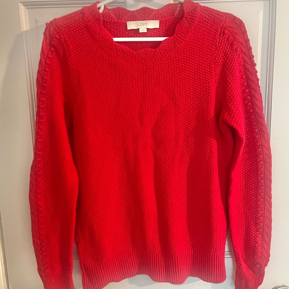 LOFT Vibrant Red Crew Neck Sweater